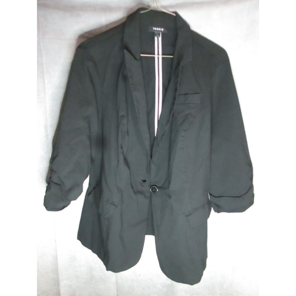 Torrid Black Jacket Plus Size 0 Ruched 3/4 Sleeves